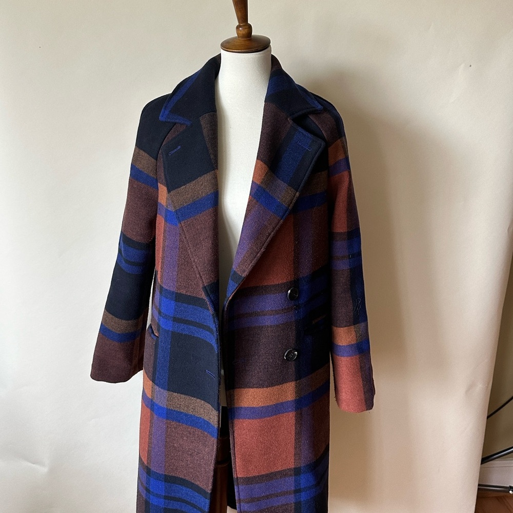 Avec Les Filles Vibrant Blue and Brown Plaid Coat from Anthropologie